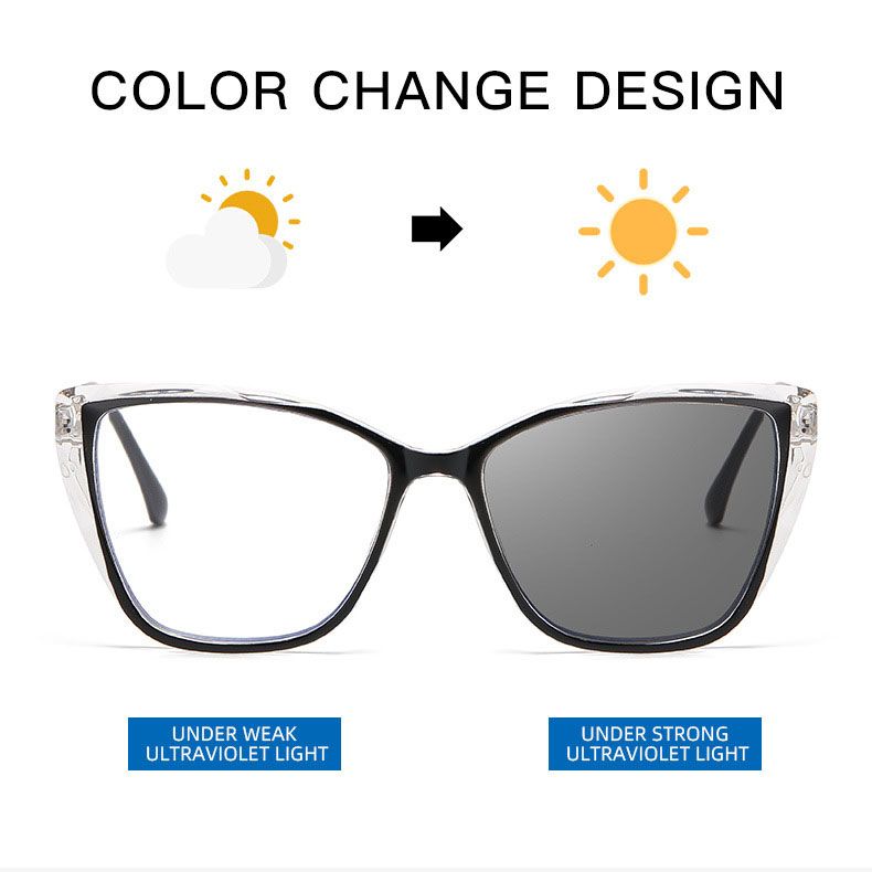 1pc Red Photochromic Blue Light Blocking Glasses - Stylish Cat-Eye Frames with Clear Lenses, Protects Eyes from Digital Strain & Sunlight, Includes Case, Eye Protection