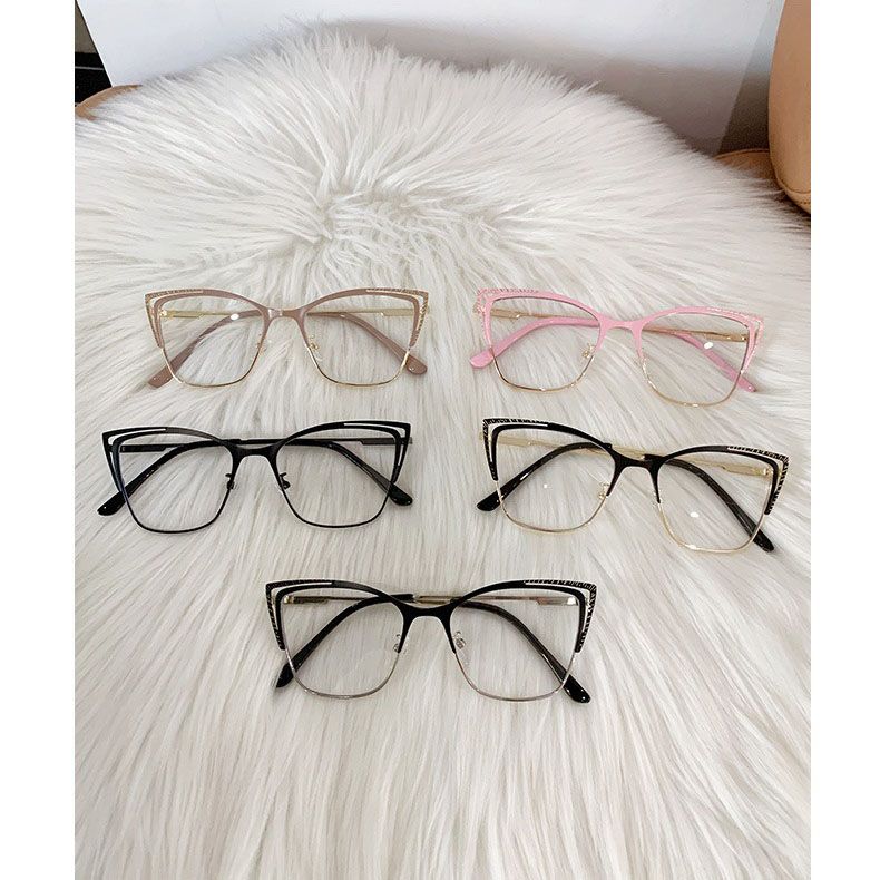 1pc Women's Photochromic Fashion Glasses with Cat Eye Metal Frame and Hollow Design Set with Diamonds, Suitable for Driving and Daily Wear