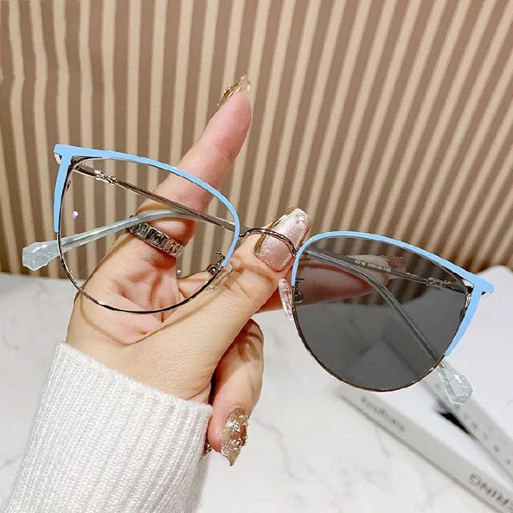 Large Frame Computer Eye Photochromic Eyeglasses Metal Optical Frame Myopia Optical Glasses Changing Lenses Anti Blue Glasses