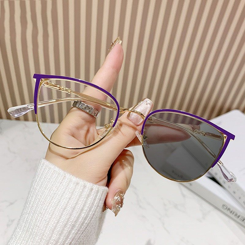 Large Frame Computer Eye Photochromic Eyeglasses Metal Optical Frame Myopia Optical Glasses Changing Lenses Anti Blue Glasses