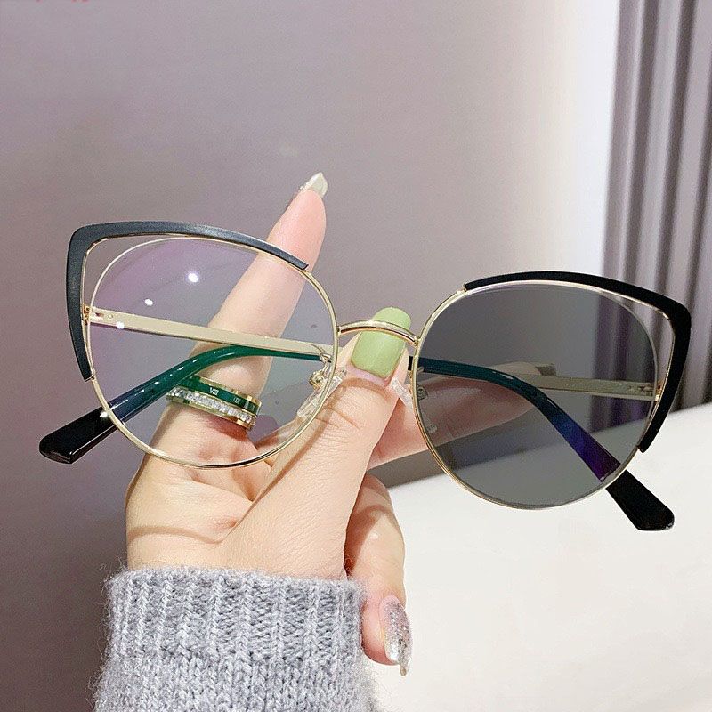 Anti Blue Light Cat Eye Glasses Fashionable Metal Optical Computer Glasses Frame Photochromic Glasses