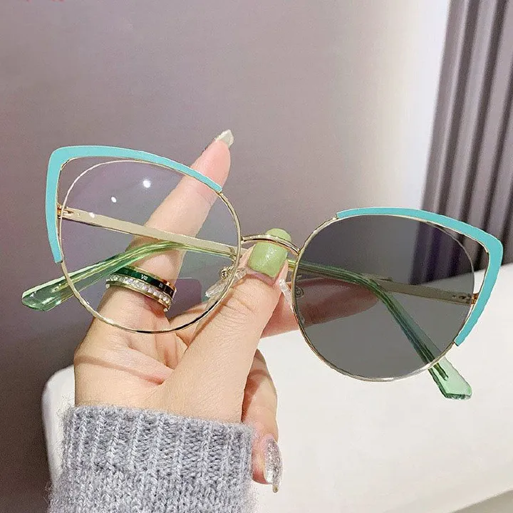 Anti Blue Light Cat Eye Glasses Fashionable Metal Optical Computer Glasses Frame Photochromic Glasses