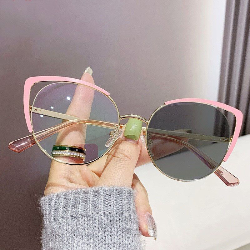 Anti Blue Light Cat Eye Glasses Fashionable Metal Optical Computer Glasses Frame Photochromic Glasses