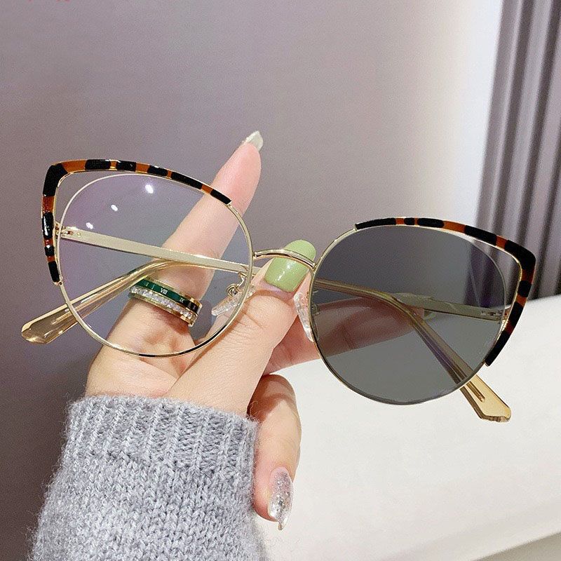 Anti Blue Light Cat Eye Glasses Fashionable Metal Optical Computer Glasses Frame Photochromic Glasses