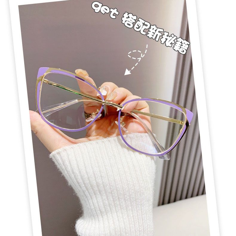 New Fashion Trendy Anti-Blue Light Cat-Eye Eyeglasses Cross-Border Popular Versatile Flat Glasses for European American Street Photochromic Eyewear