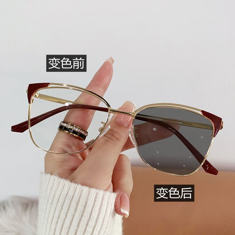 New Metal Photochromic Cat Eye Square Anti Blue Light Glasses Optical Frames Computer Eyeglasses Eyewear Spectacles