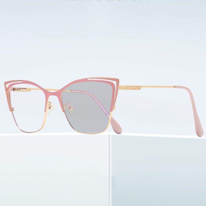 Men Metal Oval Double Bridge Photochromic Photogray Spectacles Eyewear Anti Blue Light Glasses for All Face