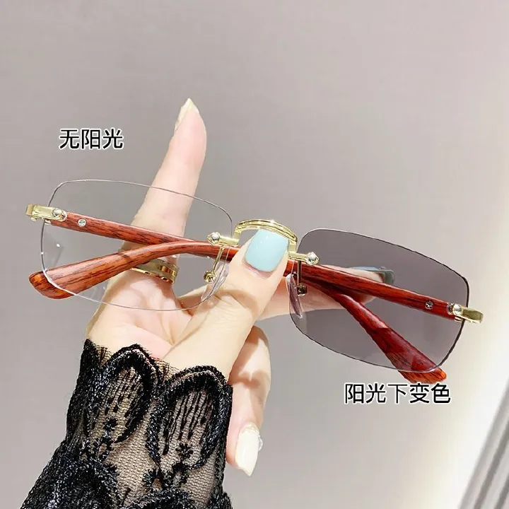 Premium rimless photochromic glasses anti blue light transition lenses optical women men unisex computer indoor outdoor