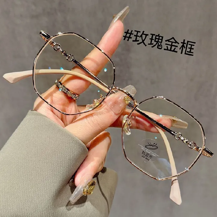 Alloy Thin Diamond Blue Cut Plus Lens Photochromic Lens Anti Glare Uv protection square Unisex Spectacles Computer Glasses