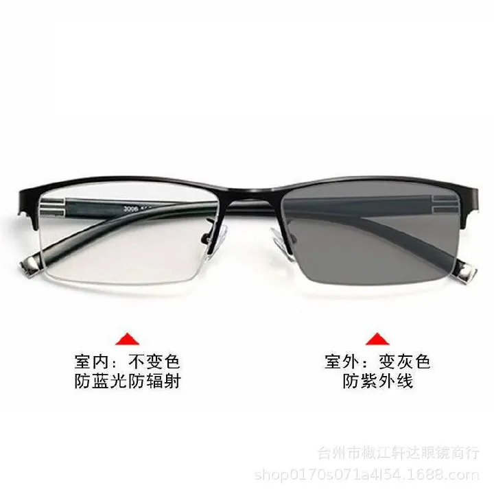 Men TR90 Metal clear Lens Can Change the Color in Sunshine l Photochromic Blue Light Blocking Glasses Sunglasses