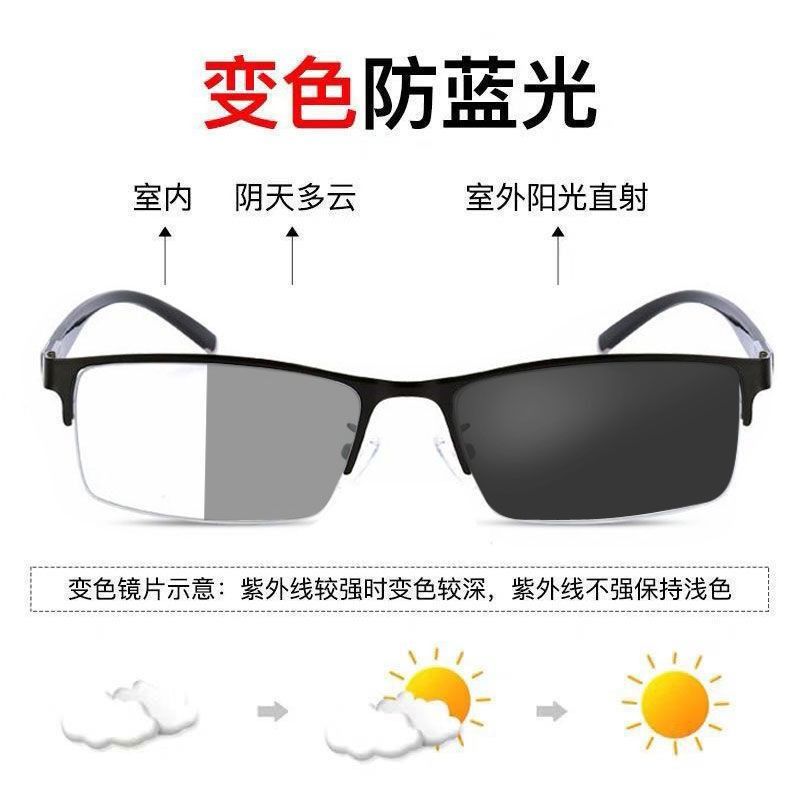 Men TR90 Metal clear Lens Can Change the Color in Sunshine l Photochromic Blue Light Blocking Glasses Sunglasses