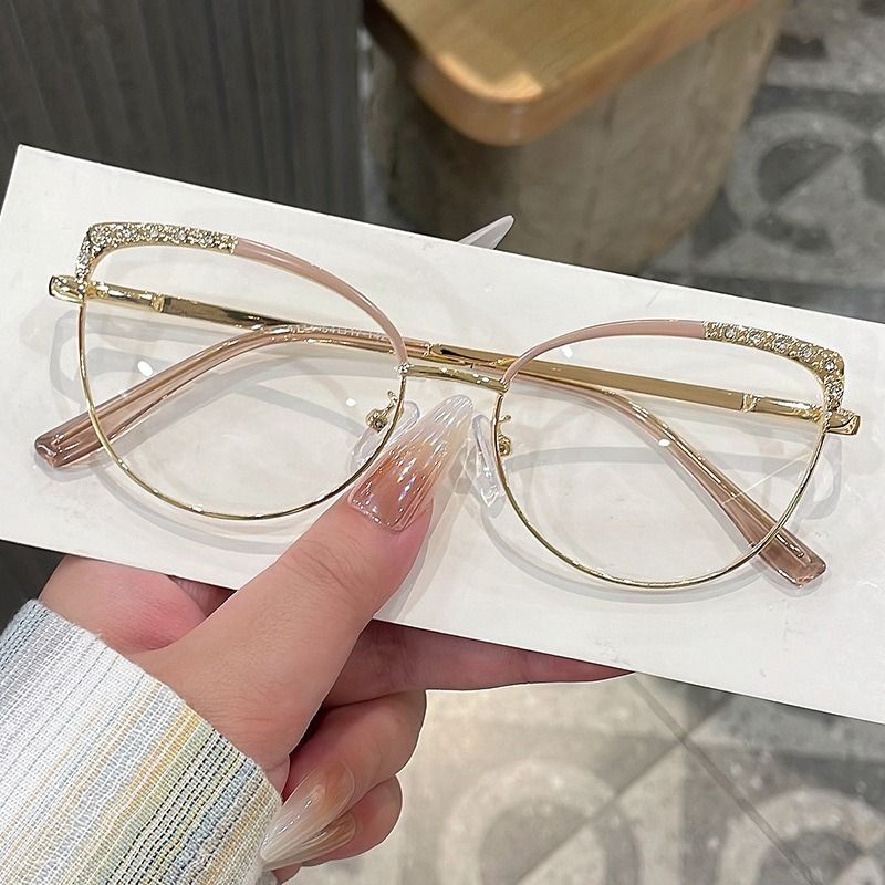 Diamond Anti Radiation Blue Light Blocking Glasses Cat Eye Spectacle Frame Metal for Women Rhinestone Computer Eyewear