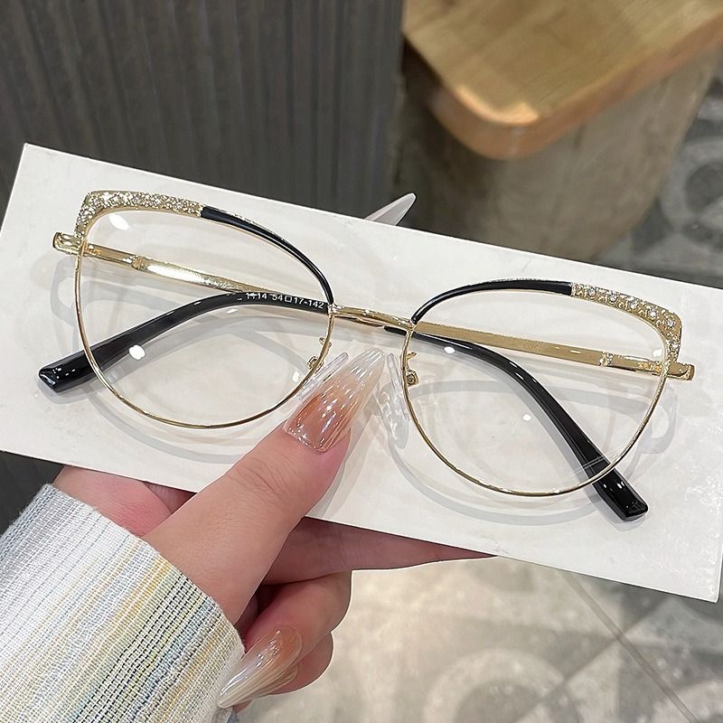 Diamond Anti Radiation Blue Light Blocking Glasses Cat Eye Spectacle Frame Metal for Women Rhinestone Computer Eyewear