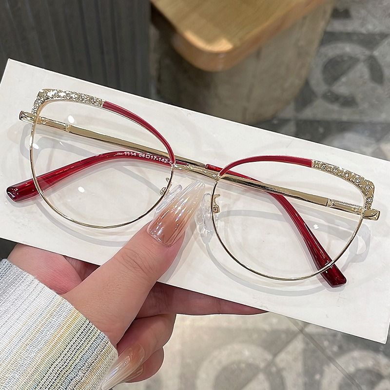 Diamond Anti Radiation Blue Light Blocking Glasses Cat Eye Spectacle Frame Metal for Women Rhinestone Computer Eyewear