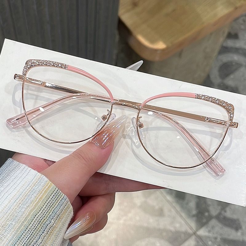 Diamond Anti Radiation Blue Light Blocking Glasses Cat Eye Spectacle Frame Metal for Women Rhinestone Computer Eyewear