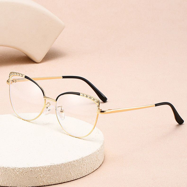 Diamond Anti Radiation Blue Light Blocking Glasses Cat Eye Spectacle Frame Metal for Women Rhinestone Computer Eyewear