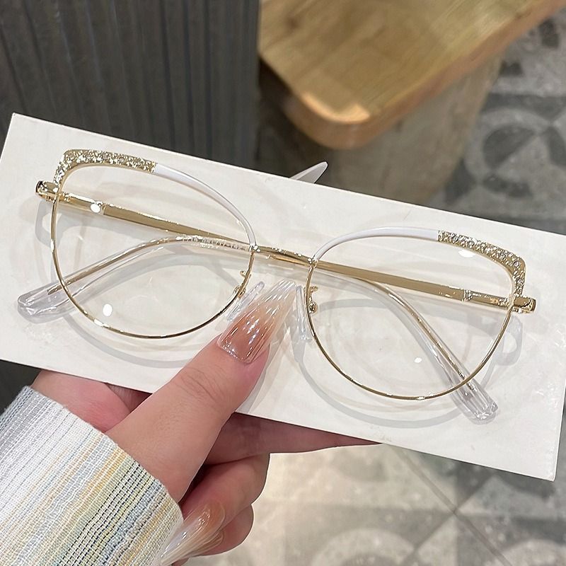 Diamond Anti Radiation Blue Light Blocking Glasses Cat Eye Spectacle Frame Metal for Women Rhinestone Computer Eyewear