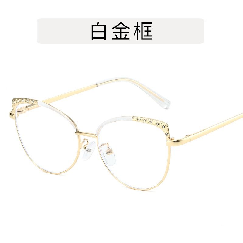 Diamond Anti Radiation Blue Light Blocking Glasses Cat Eye Spectacle Frame Metal for Women Rhinestone Computer Eyewear