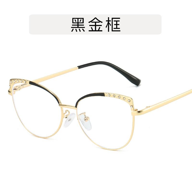 Diamond Anti Radiation Blue Light Blocking Glasses Cat Eye Spectacle Frame Metal for Women Rhinestone Computer Eyewear