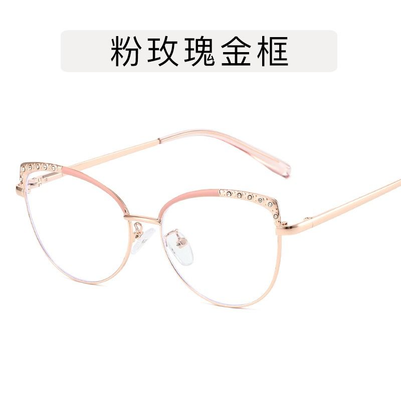 Diamond Anti Radiation Blue Light Blocking Glasses Cat Eye Spectacle Frame Metal for Women Rhinestone Computer Eyewear