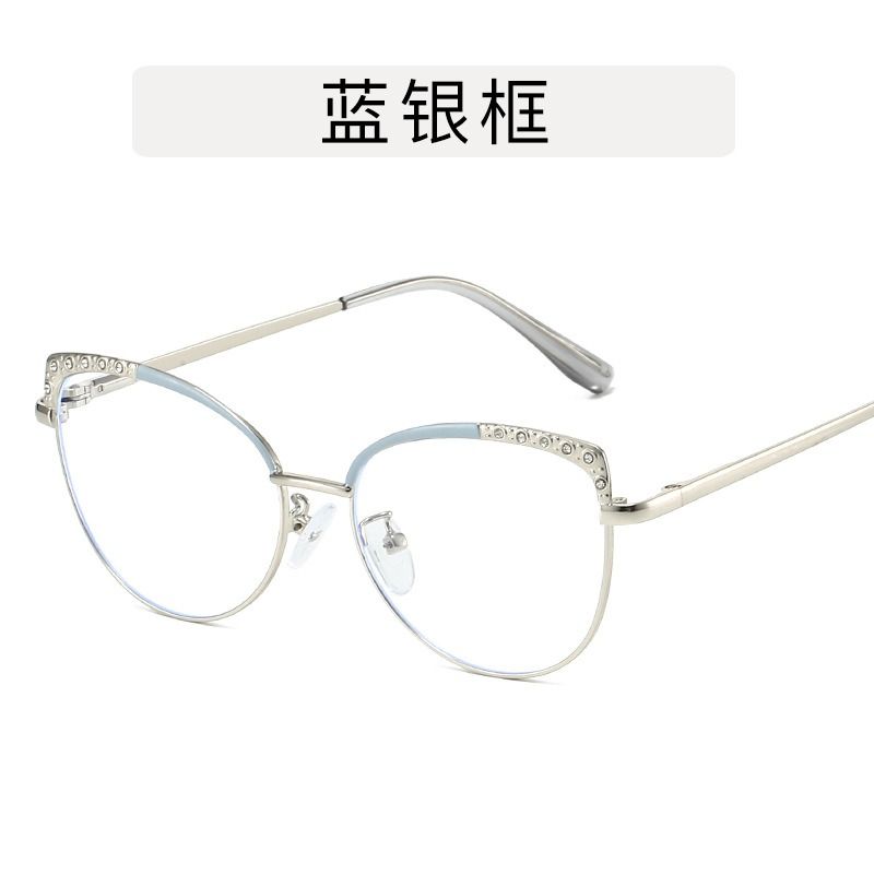 Diamond Anti Radiation Blue Light Blocking Glasses Cat Eye Spectacle Frame Metal for Women Rhinestone Computer Eyewear