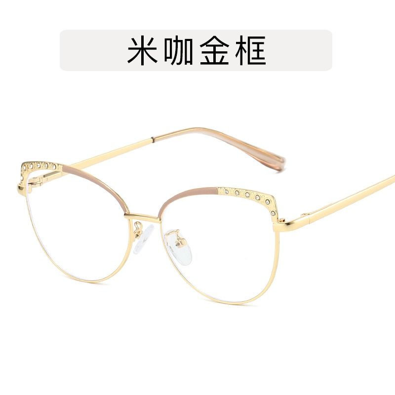 Diamond Anti Radiation Blue Light Blocking Glasses Cat Eye Spectacle Frame Metal for Women Rhinestone Computer Eyewear