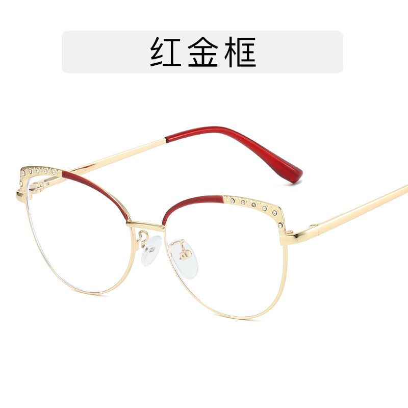 Diamond Anti Radiation Blue Light Blocking Glasses Cat Eye Spectacle Frame Metal for Women Rhinestone Computer Eyewear