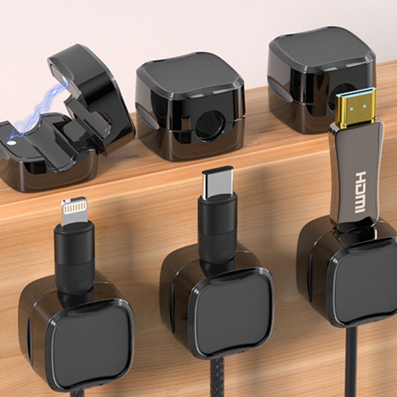 6-Pack Magnetic Cable Clips Cord Organizer-Cable Smooth Adjustable, Rocoren Desk Cable Management Accessories,Cable Holder Clips Wire Holder Keeper for Desktop,Nightstand,Wall,Home Office,Phone,Car