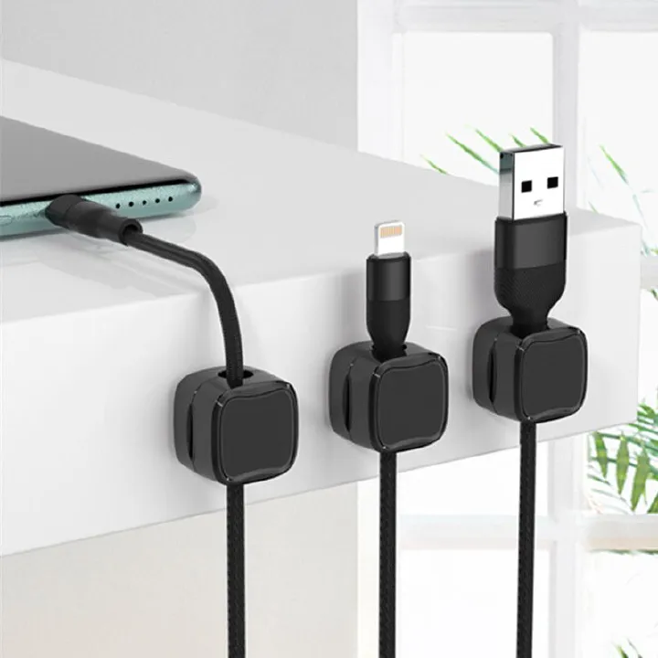 6-Pack Magnetic Cable Clips Cord Organizer-Cable Smooth Adjustable, Rocoren Desk Cable Management Accessories,Cable Holder Clips Wire Holder Keeper for Desktop,Nightstand,Wall,Home Office,Phone,Car