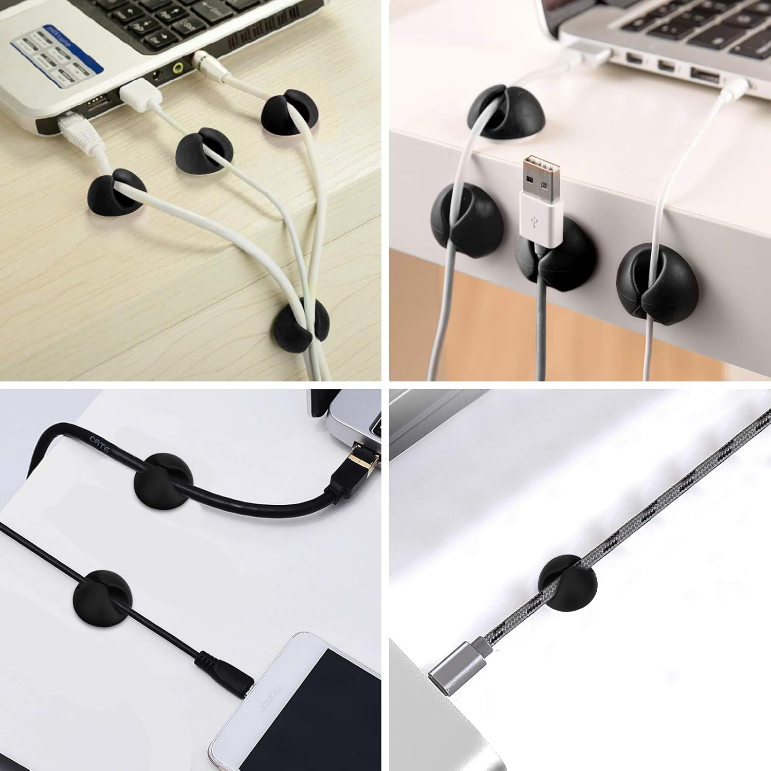 Cord Organizer, 6 Pack Black Charger Holder Cable Clips Wire Clips for Organizing Desk Nightstand Car Phone Charger