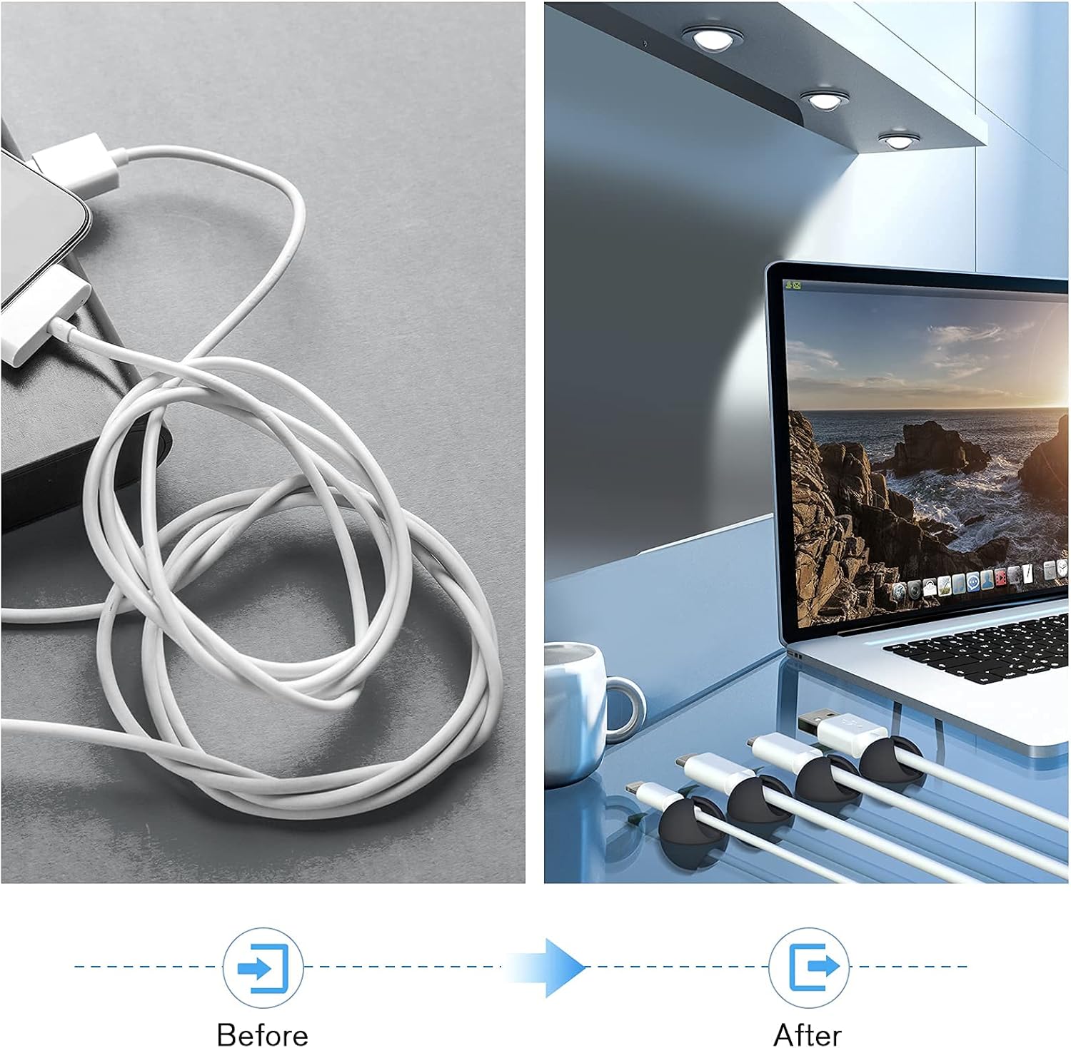 Cord Organizer, 6 Pack Black Charger Holder Cable Clips Wire Clips for Organizing Desk Nightstand Car Phone Charger