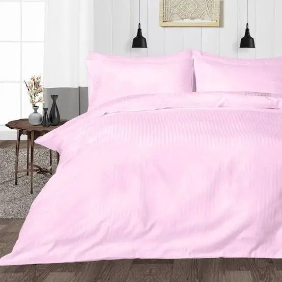 Pure Cotton 4-Piece Striped Pink Duvet Cover Set – Soft Breathable Bedding Set with Pillowcases and Bedsheet, Elegant Design, Durable, Machine Washable, Perfect for All Seasons