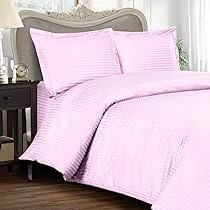 Pure Cotton 4-Piece Striped Pink Duvet Cover Set – Soft Breathable Bedding Set with Pillowcases and Bedsheet, Elegant Design, Durable, Machine Washable, Perfect for All Seasons