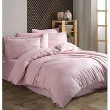 Pure Cotton 4-Piece Striped Pink Duvet Cover Set – Soft Breathable Bedding Set with Pillowcases and Bedsheet, Elegant Design, Durable, Machine Washable, Perfect for All Seasons