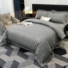 Pure Cotton 4-Piece Striped Duvet Cover Set – Soft Breathable Bedding with Bedsheet and Pillowcases, Elegant Design, Durable, Machine Washable, Perfect for All Seasons