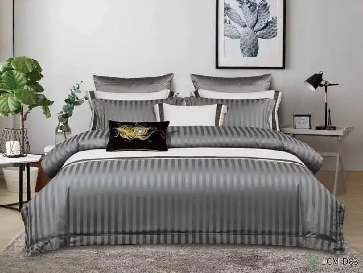 4Pc Luxury Striped Cotton Satin Duvet Cover Set – Soft Breathable Bedding with Bedsheet and Pillowcases, Elegant Design, Durable, Perfect for All Seasons