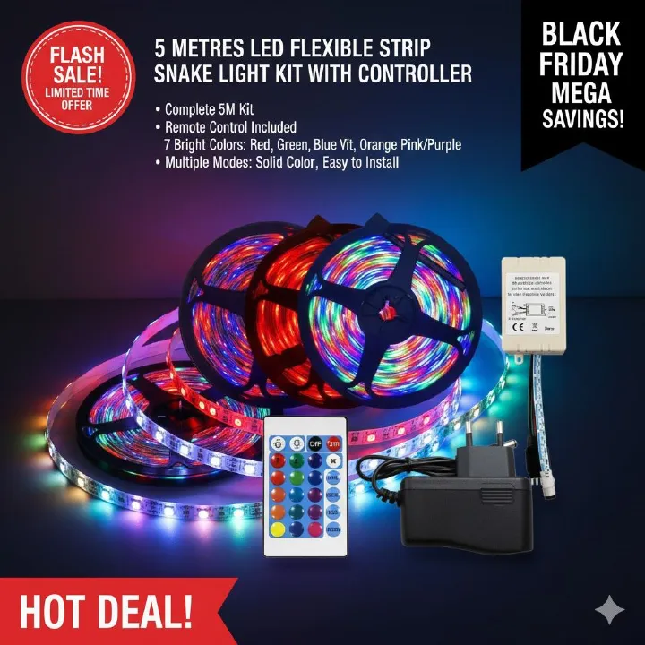 RGB LED Flexible Strip Snake Light Kit with Controller, Color Changing Decorative Lighting Strip for Home, Bedroom, TV Backlight, Gaming Setup, Party Decoration and DIY Lighting Projects
