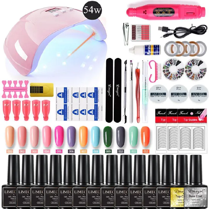 Gel Nail Polish Kit with UV LED Nail Lamp and Nail Drill Starter Set, 12 Color Gel Polish Professional Manicure Kit for Home Salon Nail Art, Long-Lasting Gel Nails Kit Gift for Women, Teens & Girls