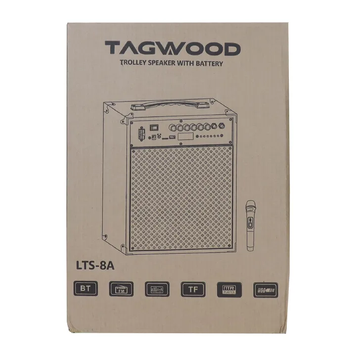 Tagwood LTS-8A Trolley Speaker – Portable Outdoor Bluetooth Speaker with Built-In Subwoofer, Rechargeable Battery, and Free Wireless Microphone for Parties, Events, and Entertainment