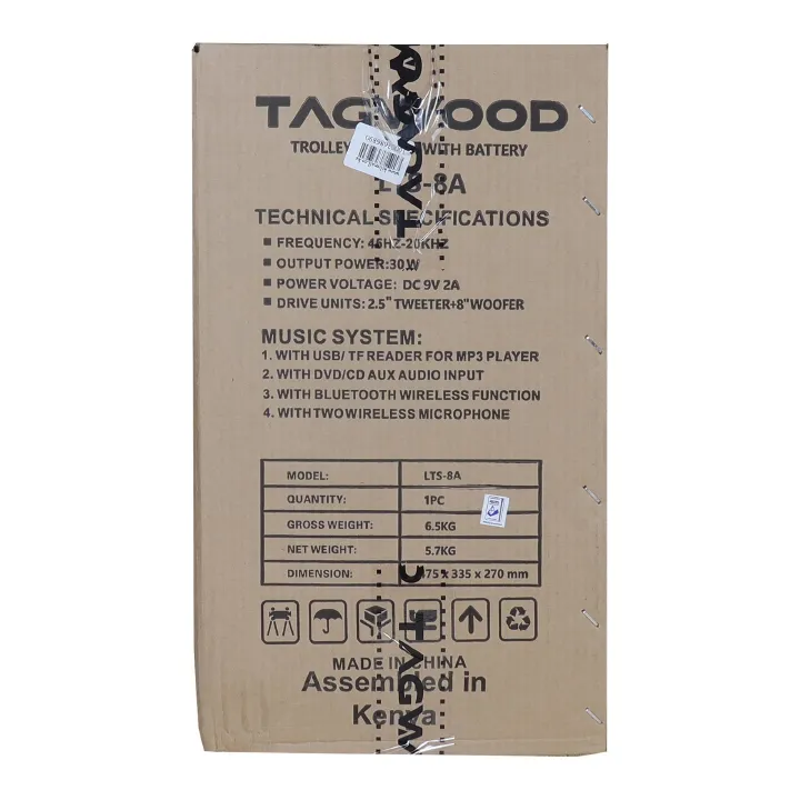 Tagwood LTS-8A Trolley Speaker – Portable Outdoor Bluetooth Speaker with Built-In Subwoofer, Rechargeable Battery, and Free Wireless Microphone for Parties, Events, and Entertainment