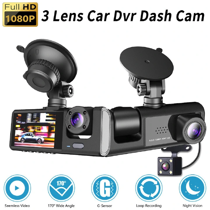 Dash Cam for Cars with Front and Inside Dual Cameras, 1080P Full HD, IR Night Vision, Loop Recording, Car DVR Blackbox, 2-Inch IPS Screen, Motion Detection, G-Sensor Protection