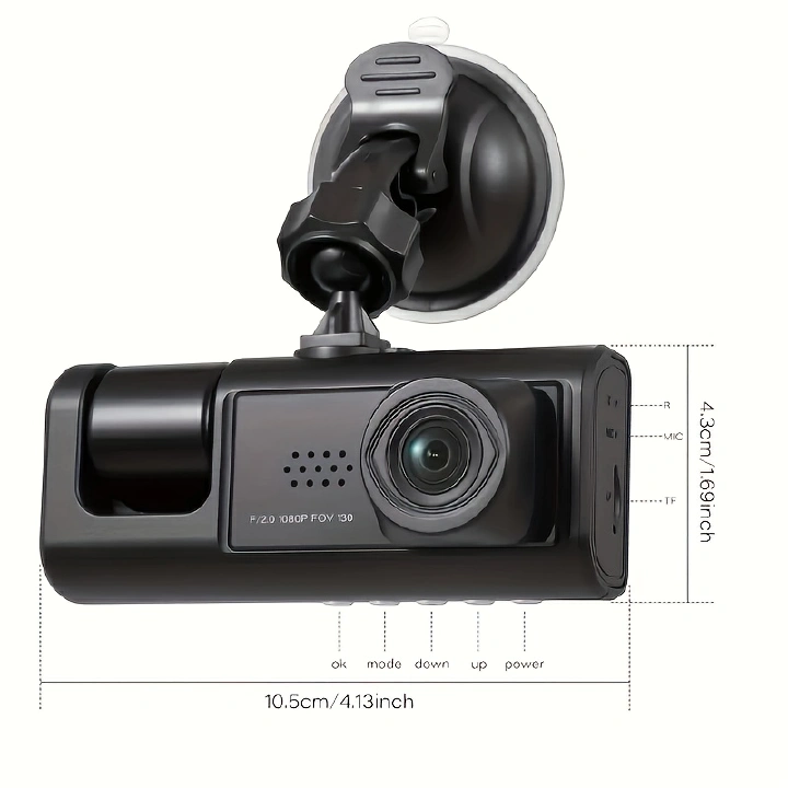 Dash Cam for Cars with Front and Inside Dual Cameras, 1080P Full HD, IR Night Vision, Loop Recording, Car DVR Blackbox, 2-Inch IPS Screen, Motion Detection, G-Sensor Protection