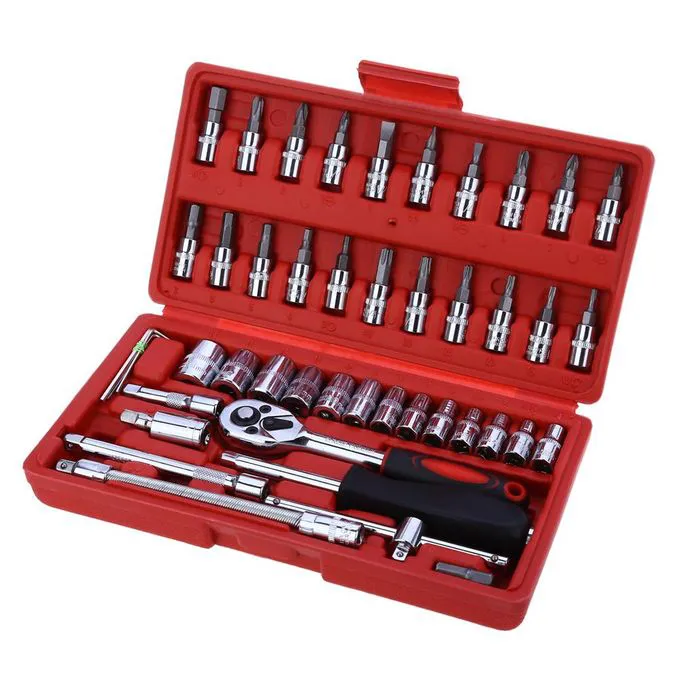 46-Piece Generic Hand Tool Set for Household and Car Repairs – Includes Socket Wrenches, Screwdrivers & Plastic Toolbox for Organized Storage and Everyday Maintenance