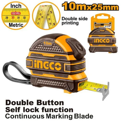 Ingco HSMT081025 Steel Measuring Tape 10m x 25mm – Durable Professional Tape Measure for Accurate Length and Width Measurements in DIY, Construction, and Carpentry