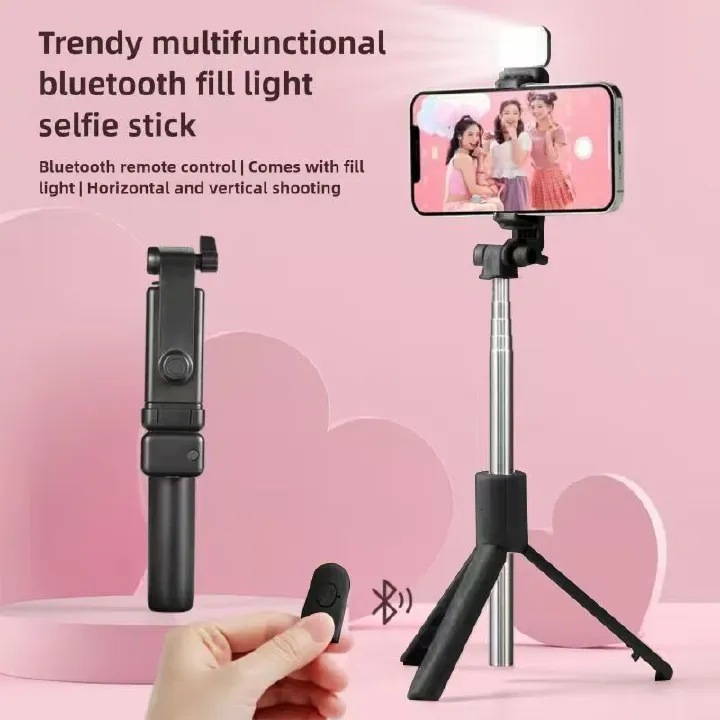 Bluetooth Selfie Stick 3-in-1 – Telescopic Phone Tripod with Fill Light, Wireless Remote, and Adjustable Stand for Live Streaming, Vlogging, and Selfies