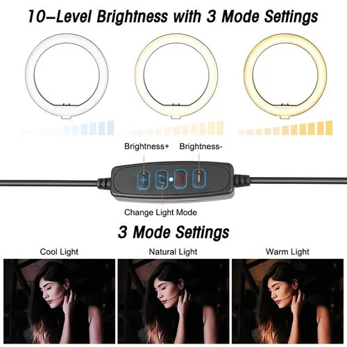 Generic 10-Inch Ring Light with 2.1m Tripod – Selfie, Makeup, and Studio Supplementary Lighting for Photography, Vlogging, and Live Streaming