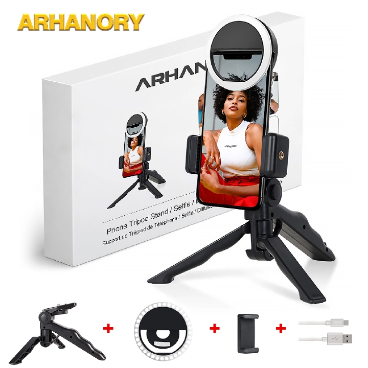 4PCS Tripod Stand Ring Light Set – Selfie Stick, Live Bracket, Desktop Stabilizer, and Phone Clip for Mobile Photography, Live Streaming, and Video Recording