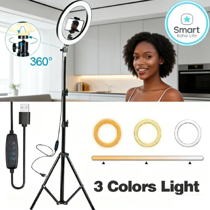 Smartrahalife 10-Inch Ring Light with 2.1M Tripod – Professional Studio Setup with Phone Holder for Live Streaming, Makeup, Selfies, and Video Recording
