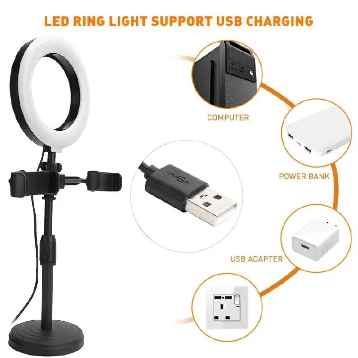 Smartrahalife RAHA Double Phone Tripod Stand with Ring Light, 3-Color Dimmable Selfie Lamp, 360° Rotatable Bracket for TikTok, YouTube, Makeup, Stable Holder with Stick