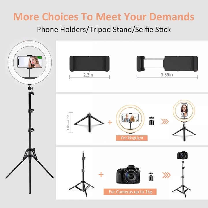 Smartrahalife 10-Inch LED Ring Light Professional Selfie Lamp with 2.1M Tripod Stand, Perfect for Makeup, Live Streaming, YouTube, TikTok Videos, and Studio Photography
